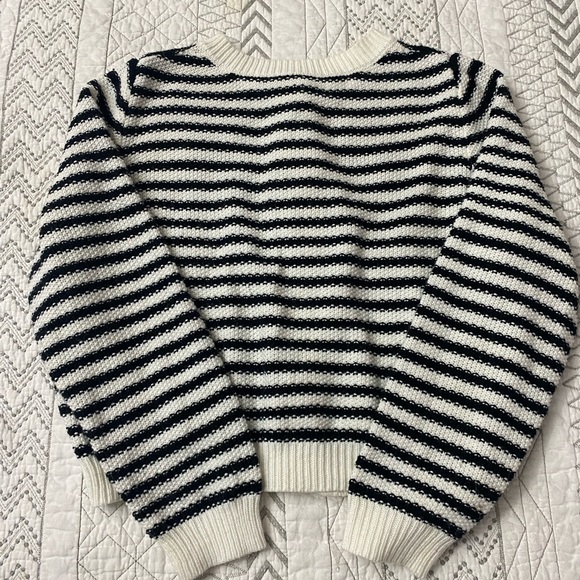 Striped Black and White Women's Sweater With Pearl Buttons - Picture 2 of 10